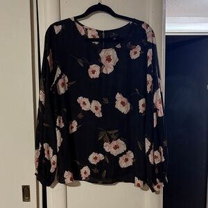 Worthington Black and Pink Floral Blouse